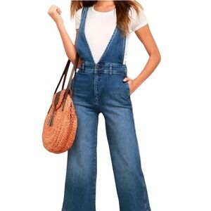 Free People Denim Overalls Women Size 0 Blue Wide Leg High Waist Jumpsuit
